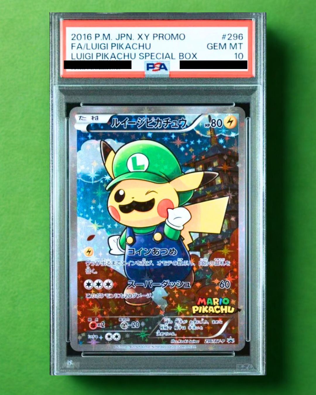 PSA10 Luigi Pikachu 296/XY-P 2016 the Luigi Pikachu BOX Promo Pokemon Card Japanese